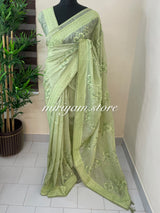 Metallic crush organza saree - MCOS624 LightGreen