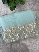 Crush tissue Organza saree with embroidery work MS14791 -PastelBlue