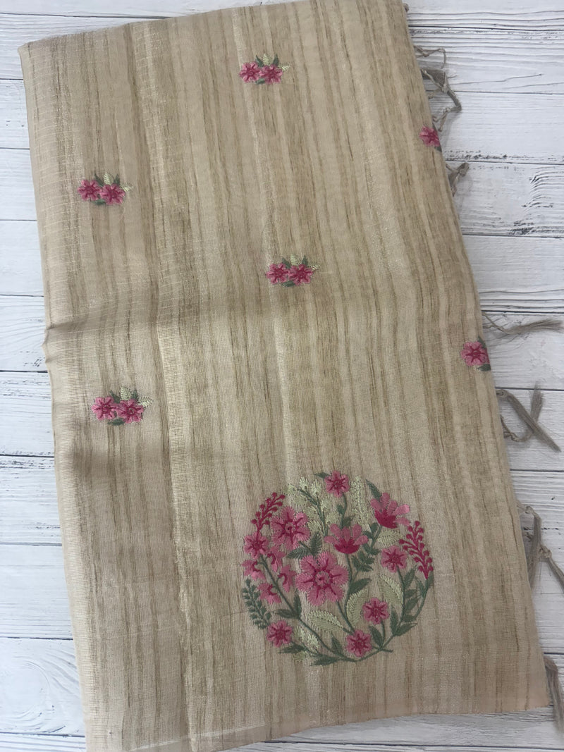 Blended tissue tussar saree with embriodery - MS8945
