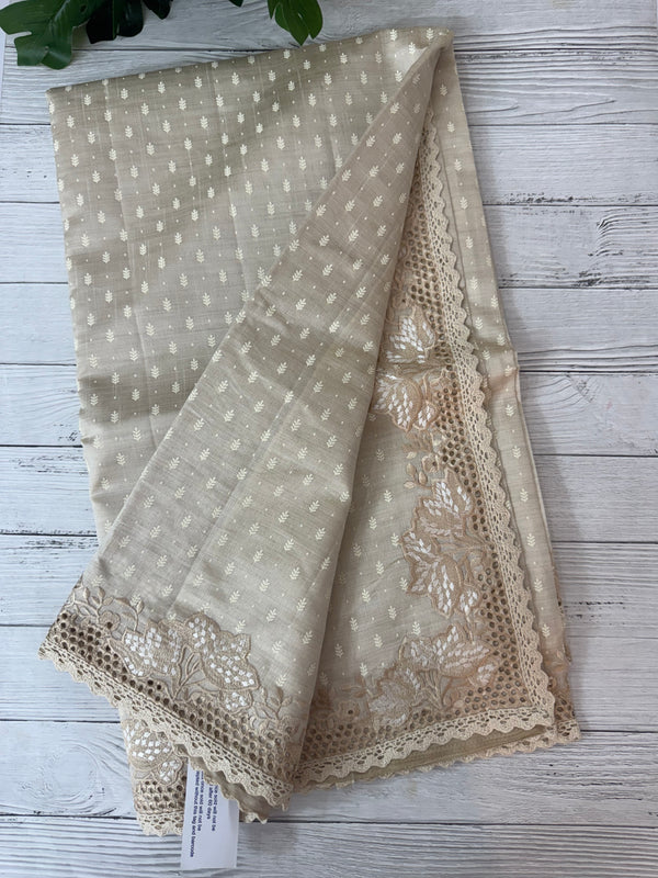 Cutwork blended tussar saree   - Cream MS5222