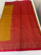 Banarasi semi katan saree with contrast border MS6665- Mustard to Red