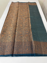 Semi silk saree with checks zari weaving MS81543- PeacockBlue