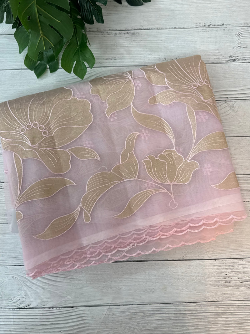 Organza saree with tissue applique work MS5081- Pastel Pink