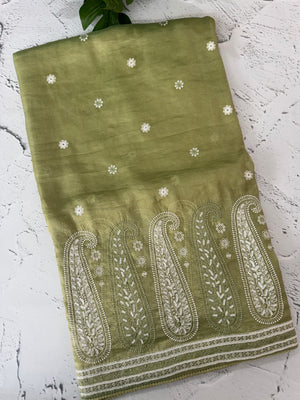 Designer tissue georgette-Organza sarees with blouse MS14927 DustyGreen