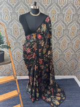 Chiffon Brasso saree with mirror work - MS7611 Black(2)