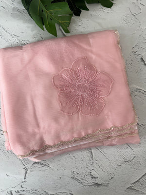 Handworked Crush Organza saree with applique work MBS676 PastelPink