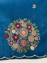 Blended art tussar silk saree with embroidery- MS1090 Teal
