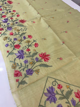 Crushed Blended tussar silk saree with embroidery- SNFCYEY - PastelGreen