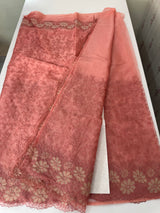 Semi Soft Organza saree with thread work and applique borders - MCW666 DustyPeach