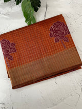 Semi silk saree with checks applique work MSS5687