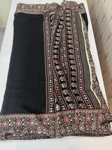 Semi modal silk saree with mirror work - MMB502 Black