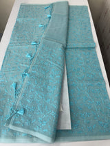 Moonga checks saree with embroidery MSH219 Blue