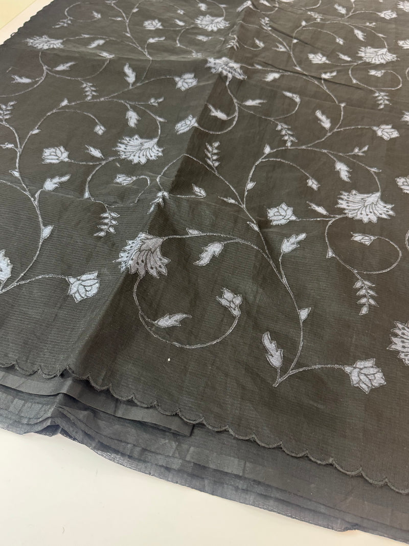 Kota silk cotton saree with applique work MS81788 - Black