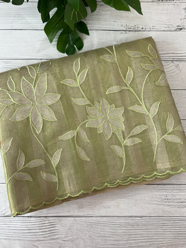 Tissue Silk applique work saree MSH133 Design 2- LightGreen