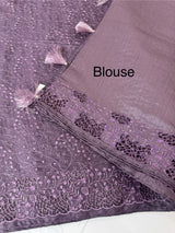 Cutwork satin mix Blended tussar saree with thread work MTS9078- Mauve