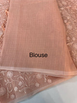 Moonga checks saree with embroidery MSH219 PastelPeachPink