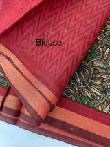 Soft semi Chanderi saree with zari border MS9871 Maroon & Black