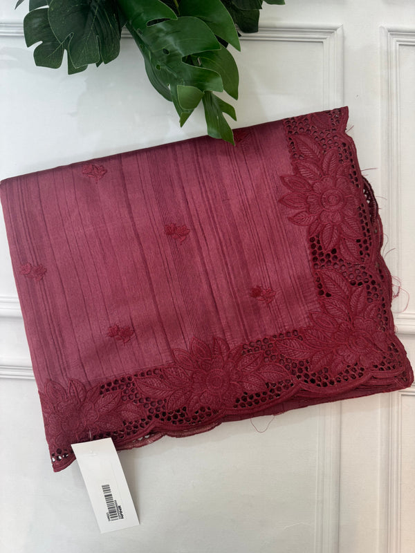 Blended tussar saree with cutwork SSPNMNR- Burgundy