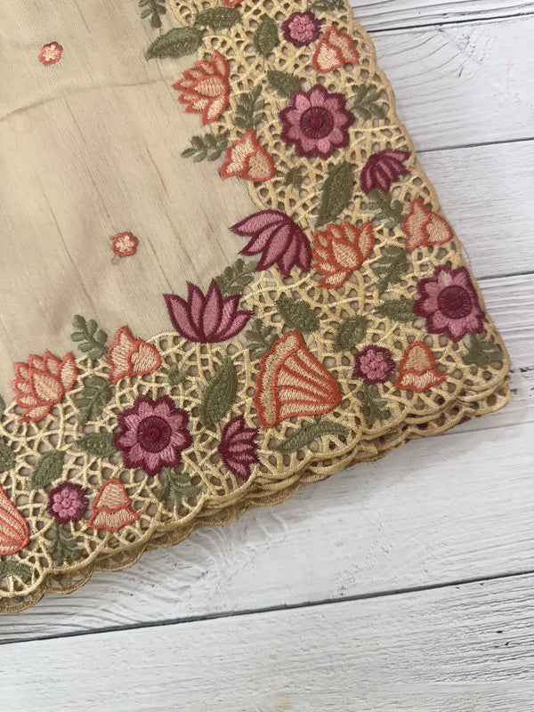 Cutwork Blended tussar saree MTS609 - Beige