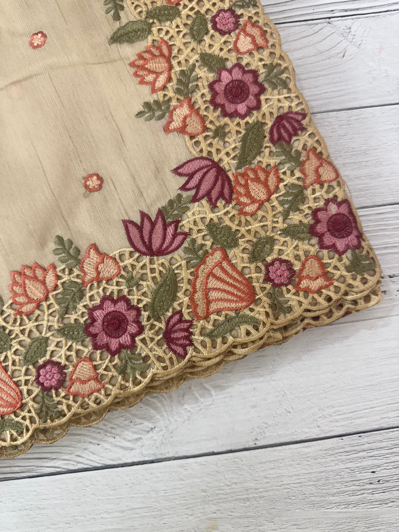 Cutwork Blended tussar saree MTS609 - Beige