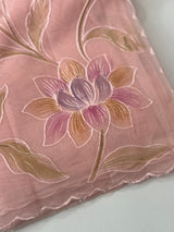 Supernet saree with embroidery and handpainting MSH104- Pastel PeachPink