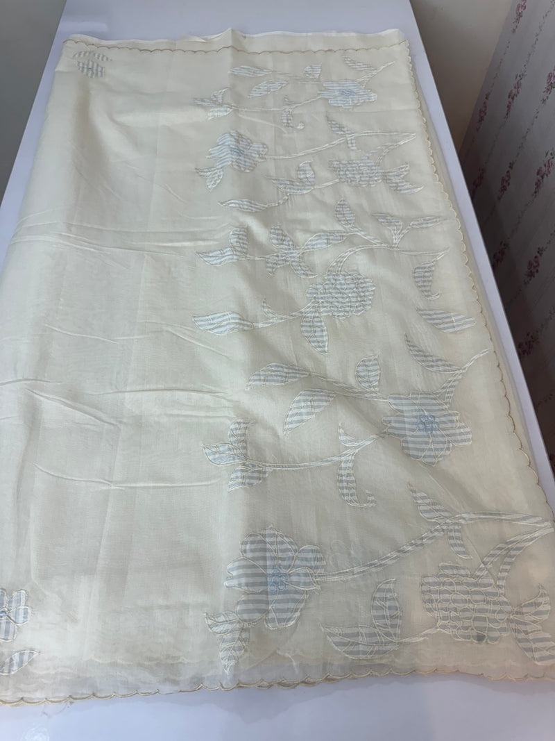 Mul chanderi applique work saree  MSH931- Offwhite to PowderBlue