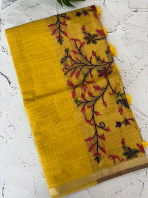 Jamdani silk Cotton Saree with thread work  MSJ799 Yellow