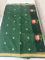 Semi jute silk saree with organza pallu MJL406 DarkGreen