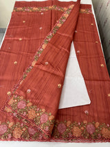 Blended tussar saree with cutwork border- MSHK695(2) DarkPeach