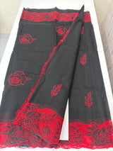 Moonga checks Applique work saree  MSH110- Black & Red