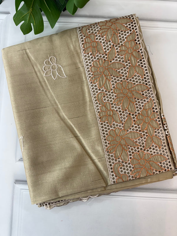 Cutwork semi Tussar saree MSTS362