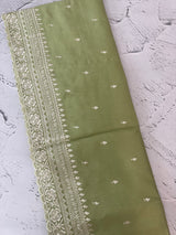 Tussar finish soft silk saree with white thread embroidery MTS567 PastelGreen