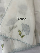 Moonga checks saree with applique work MS81789 - White to Grey