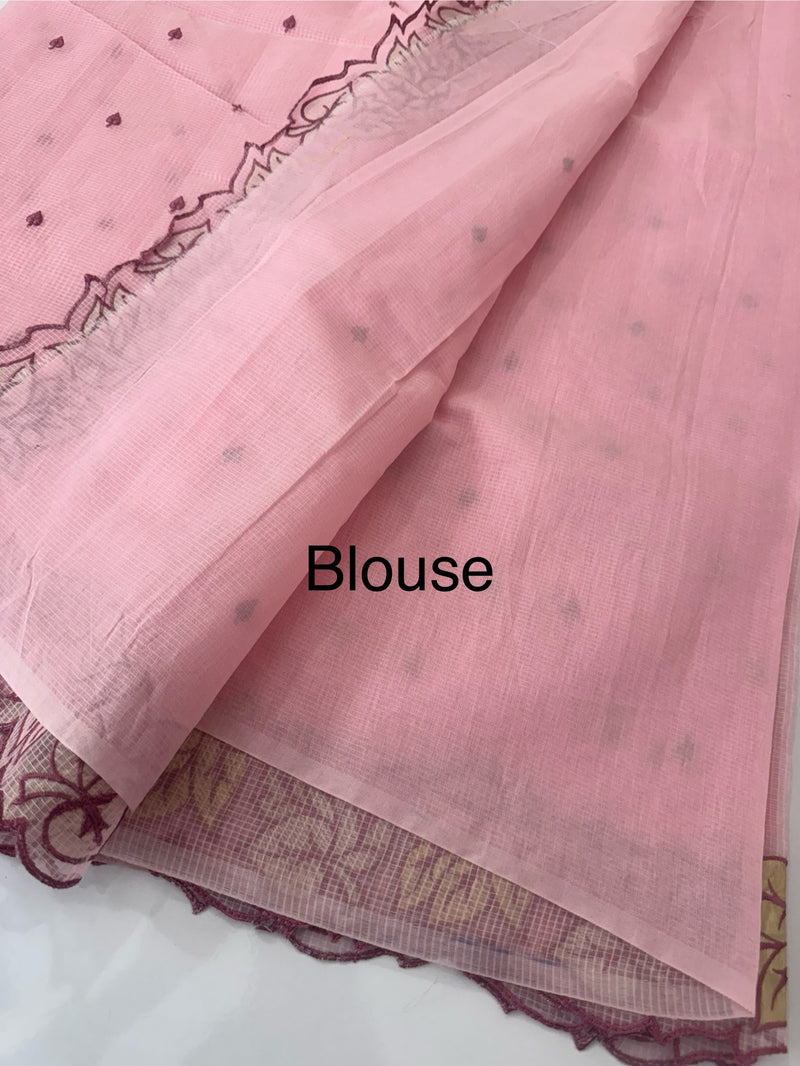 NetKota saree with Applique border  MSH131- Pink