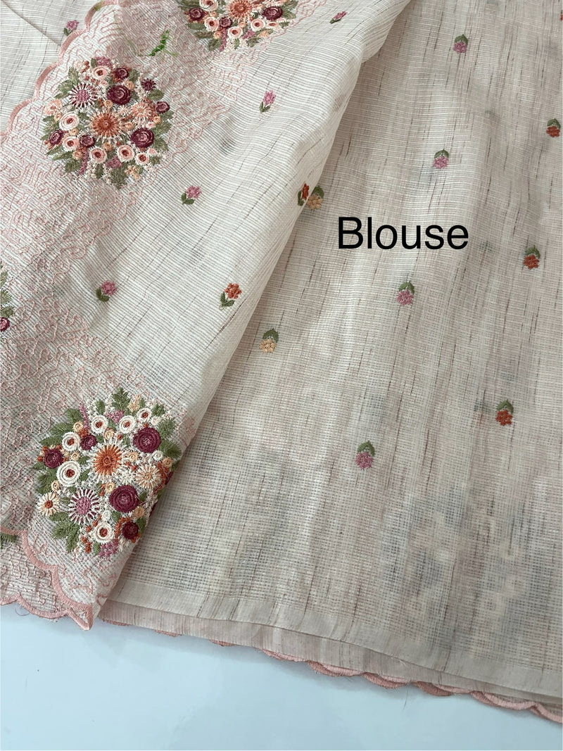 Soft kota silk saree with embroidery MSS678 - Pastel PeachPink