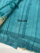 Blended art tussar silk saree with embroidery- MS1090 BlueGreen