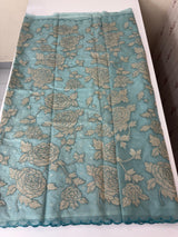 Premium Organza saree with tissue appliqué work - MMG311 DustyBlue