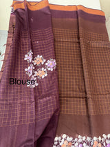 Checks Semi tussar saree with hand painting MS3432