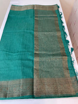 Jute silk saree with antique zari weaving MJL399- JadeGreen