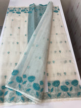 Tissue silk saree with zari checks and applique work  MSH105- Offwhite to Blue