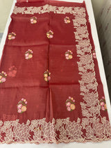 Soft crush Organza saree with embroidery and applique work MS14764 DustyMaroon