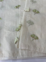 Mul chanderi saree with embriodery MSH114- Green flowers