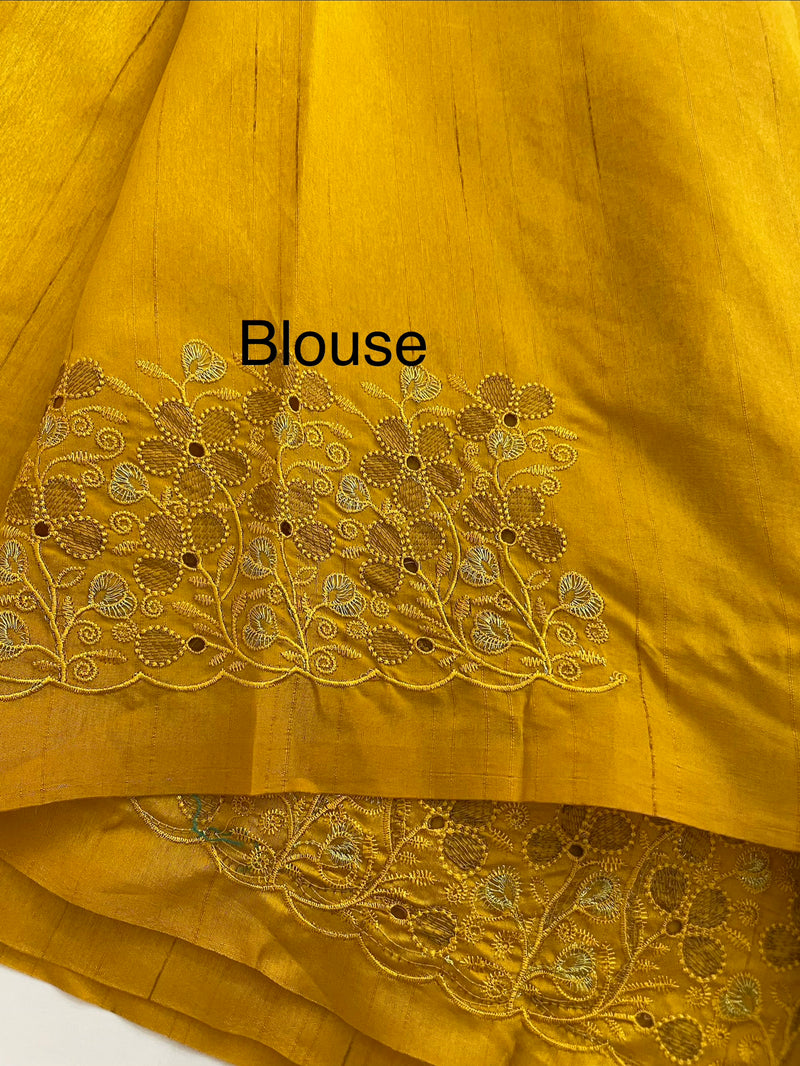 Crushed Blended tussar silk saree with embroidery- MSB7982 Mustard