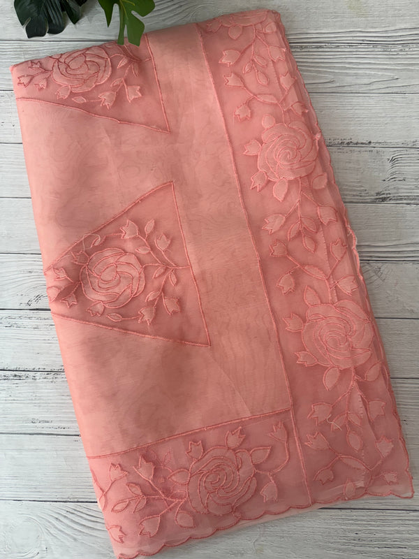 Viscose Organza saree with applique work-MSH101 Peach