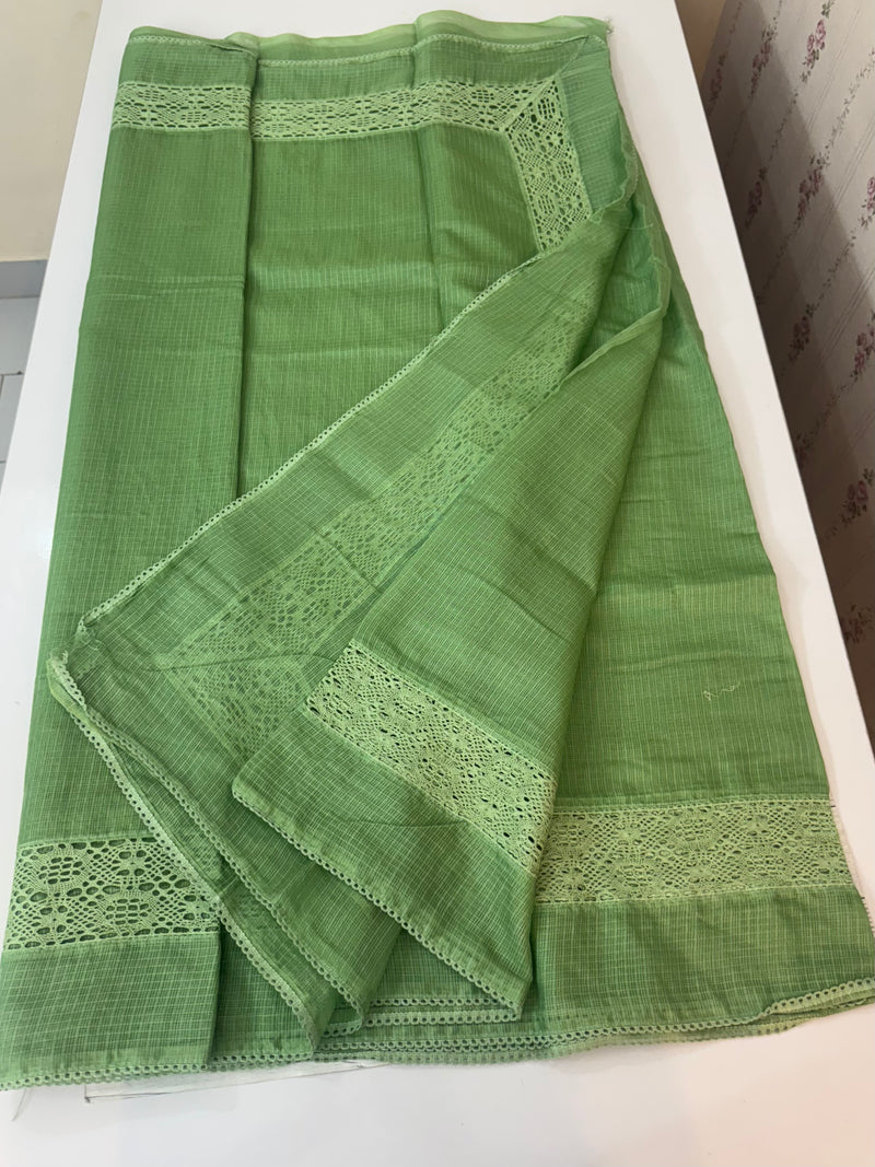 Kota saree with crochet work and lace border MCJ879 LightGreen