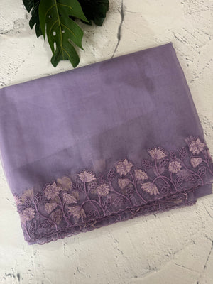 Soft Organza saree with embroidery borders - MCW786 Dusty GreyishBlue