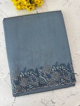 Cutwork Blended Matka Tussar silk saree MS6790 - DuskyBlue