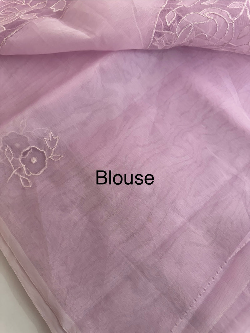 Viscose Organza saree with applique work-MSH101 Lavender