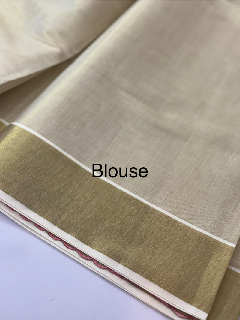 Kerala tissue cotton saree- MSK101- Pink