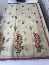 Viscose organza saree with cross stitch embroidery MS5089- DuskyOnion